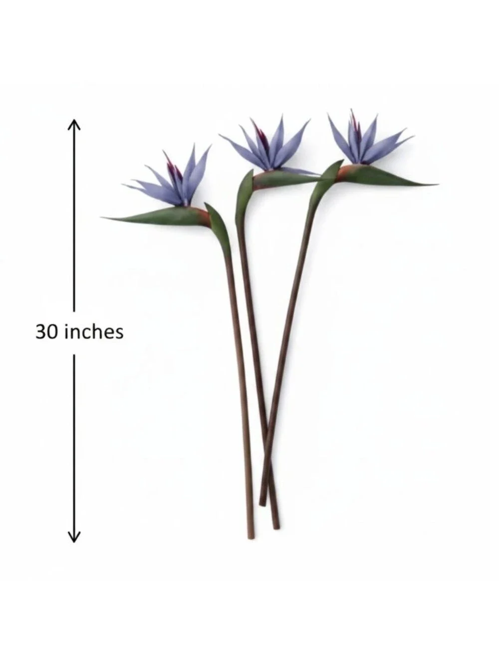 Bird of Paradise Stems Set of 3 Faux Tropical Flowers 30 Inch Tall Moody Blue Pu